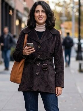 Laestur Urban Utility Chocolate Brown Belted Soft Faux Suede Coat Jacket Luxury